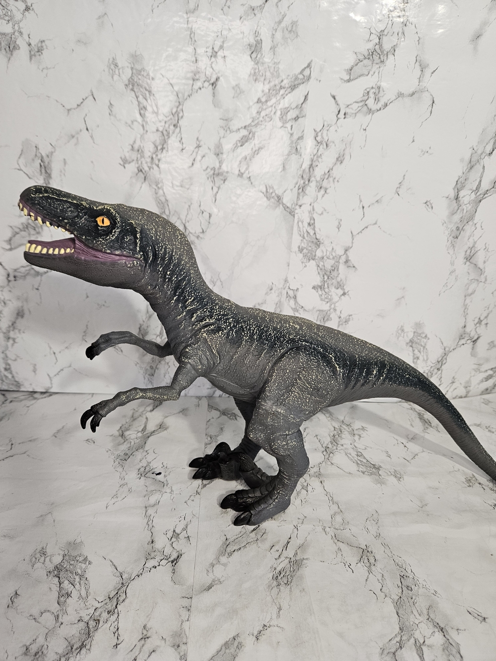 TOYS R US Large Soft Rubber Velociraptor Dinosaur Toy Figure Gray 20"L x 11"H